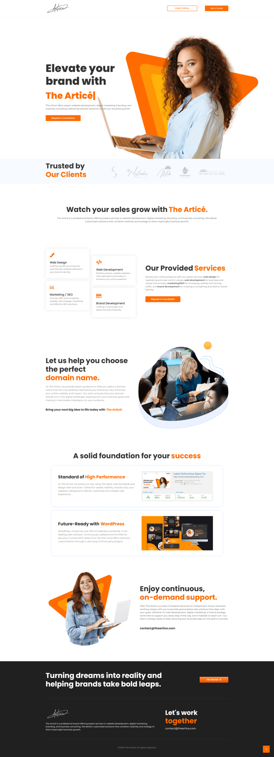 Full homepage of The Artice website